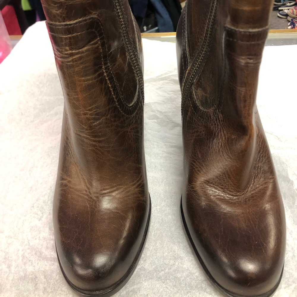 Frye booties. Dark brown, side zip
